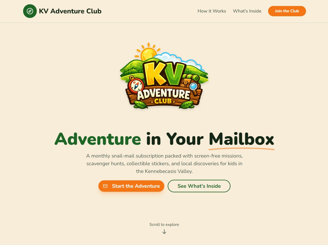 KV Adventure Club website screenshot